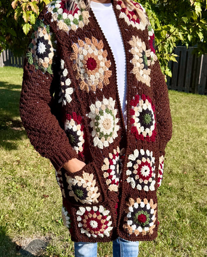 Brown Granny Square - Long Cardigan