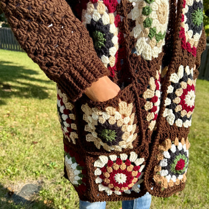 Brown Granny Square - Long Cardigan