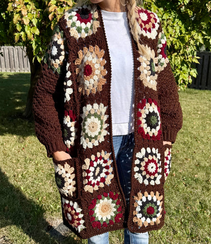 Brown Granny Square - Long Cardigan