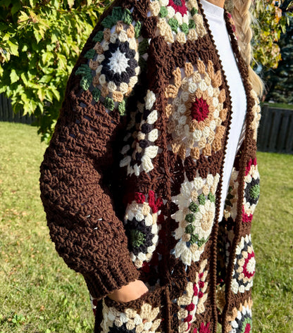 Brown Granny Square - Long Cardigan